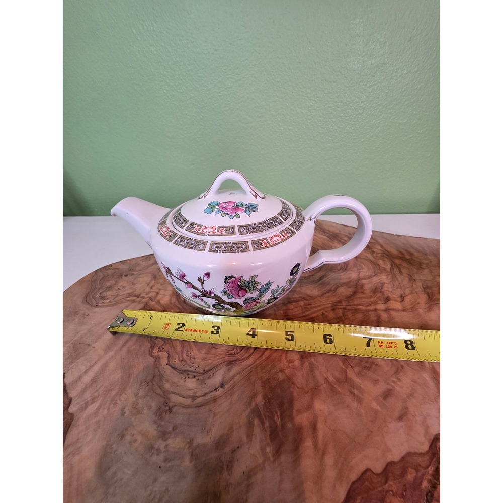 Vintage John Maddock Indian Tree Teapot England 1930s Floral Ironstone Gold Trim - Picture 9 of 16